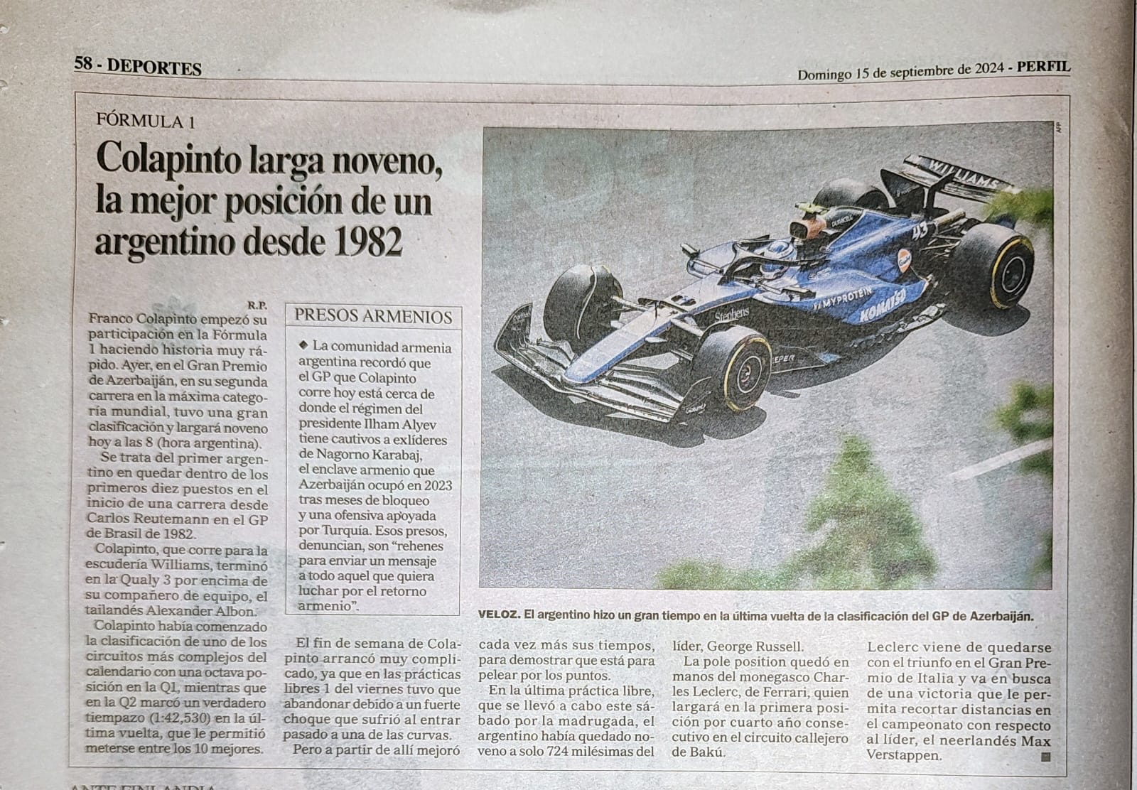 Homenaje a los prisioneros armenios en Azerbaiyán previo al Grand Prix de Fórmula 1